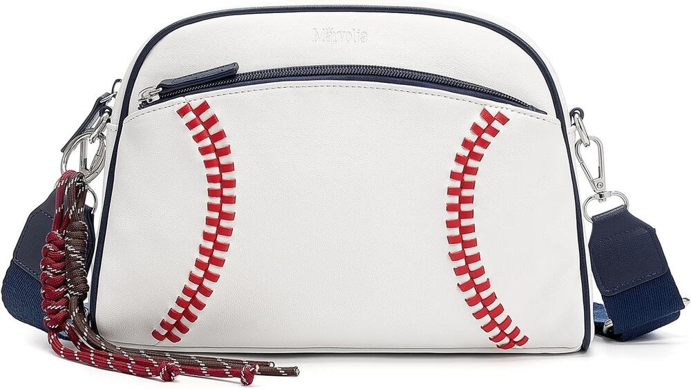 Baseball Crossbody Bag for Women White Faux Leather Adjustable Shoulder Purse